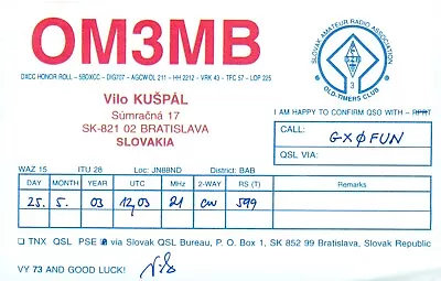 £2.89 • Buy 1 X QSL Card Radio Slovakia OM3MB Bratislava 2003 ≠ T109