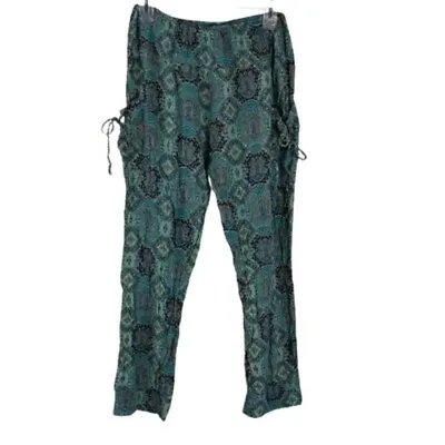 Caroline Morgan Women's Pants Size 10 Green Paisley Elastic Waist Pockets Ties • $14.99