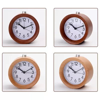 Modern Beech Wood Alarm-Clock Round Silent Table Desk Snooze Clock Night Light • $30.63