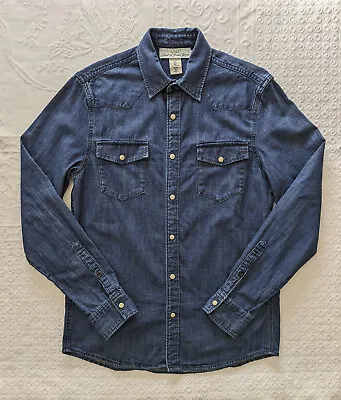 H&M LOGG Western Blue Denim Shirt Men's Size S Snap Front EUC 100% Cotton L/S • $12.50