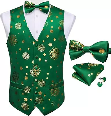 DiBanGu Christmas Suit Vest For Men Fun Snowflake Waistcoat Bow Tie Pocket Squar • $78.08