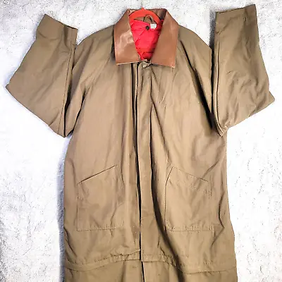 Men's  Duster Coat Long  Size XXL  Cool Beige  Adjustable Length  Leather Collar • $89.44