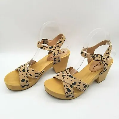 Matisse Womens Jump In Tan Black Animal Block Heel Clog  Sandals Size 8 • $21.24