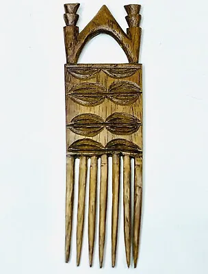 Vintage African Hand Carved Wooden Hair Comb Afro Pick Beautiful Dark Wood 7” • $29.99