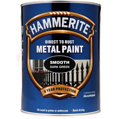HAMMERITE Direct To Rust Metal Paint - Smooth Dark Green - 5 Litre - 5084893 • £93.79