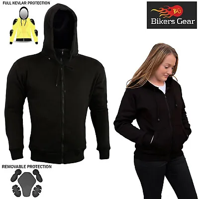 Ladies Motorcycle Hoodie Removable CE Armoured Full Kevlar Lined Motorbike Hoody • $68.32