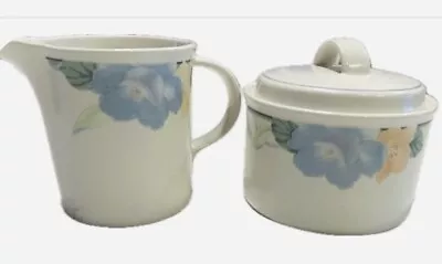 Mikasa Intaglio Garden Poetry CAC08 Creamer & Sugar Bowl Set Pastel Floral Japan • $17.99