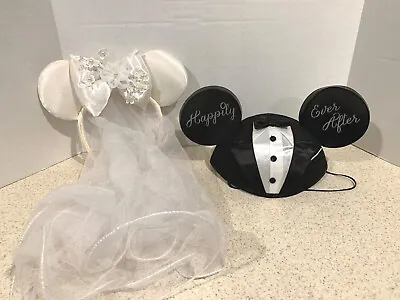 Disney Fairy Tale Wedding Bride & Groom Happily Ever After Mickey Ear Set • $49.95