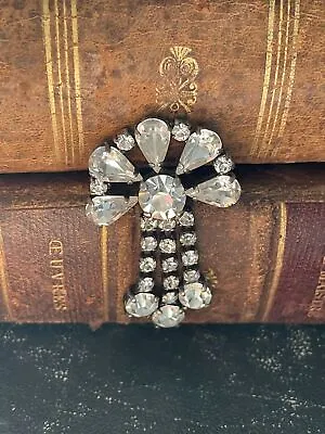 Vintage Brooch Old Jewelry Retro Large Glass Crystal Estate White • $35.27