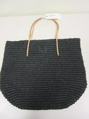 Merona Target Leather Straw Beach Tote Bag Purse Black  Natural Paper/leather • $15.83