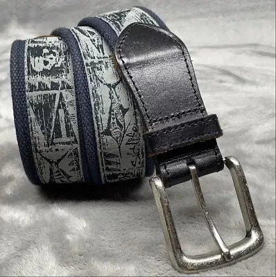 Salt Life Leather Canvas Belt Fish Silver Tone Buckle Distressed Size 32 • $16.56