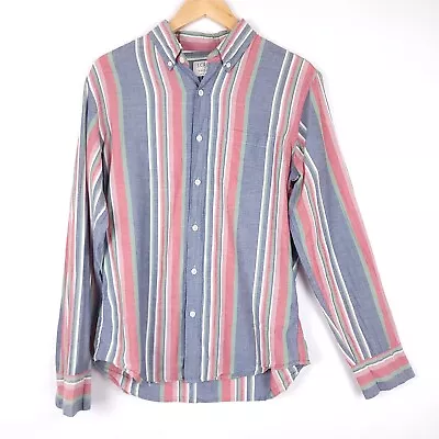 J Crew Indian Madras Shirt Mens Long Sleeve Button Up Multi Color Stripes Medium • $10.79