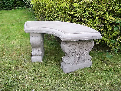 Large Curved Garden Bench Hand Cast Stone Outdoor Garden Ornament Decor Gift • £167.60