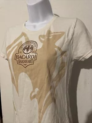 Bacardi Oakheart Large Bat Logo Beige Short Sleeve T-Shirt Women's Size Medium • £5.69