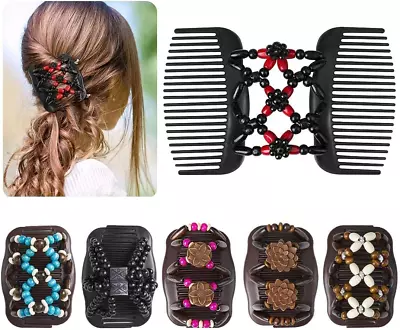 6 Pieces Beads Hair Combs Magic Elastic Hair Double Clips For Women Girls Hair A • £16.47