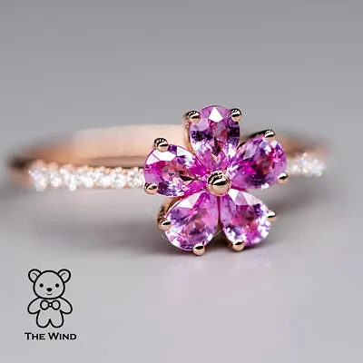 £536.31 • Buy Pink Sapphire Diamond Sakura Cherry Blossom Flower Engagement Ring 18K Rose Gold