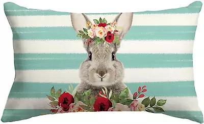 Easter Pillow Covers 12X20 Inch Easter Stripes Floral Bunny Rabbit Spring Flower • $12.95