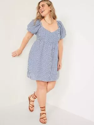 Old Navy Womens Fit & Flare Puff Sleeve Seersucker Smocked Mini Dress XL Tall • $21