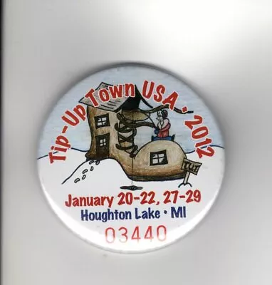 2012 Tip Up Town Badge Pin Pinback-michigan Dnr Deer Bear Fishing License Patch • $12.99