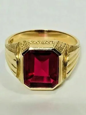 Vintage Art Deco Men's Ring 14K Yellow Gold Finish 4Ct Lab-Created Red Ruby • $114.51