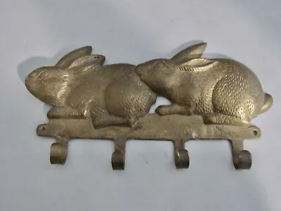 Vintage Cast Brass Bunny Rabbit Wall Hook Coat Rack Key Holder • $29.95