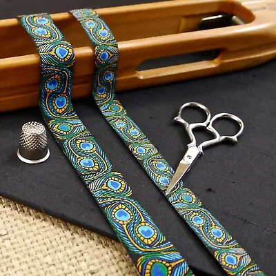 Designer Peacock Feathers Blue/Green Jacquard Ribbon Art Deco Dog Collar MA901 • £2.30