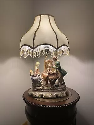 28” Figural Lamp Capodimonte Italian Design Grand Piano Lady & Gentleman • $335