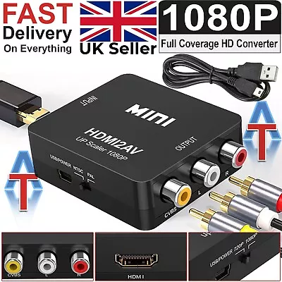 HDMI To RCA AV Adapter Converter Cable CVBS 3RCA 1080P Composite Video Audio UK • £4.94