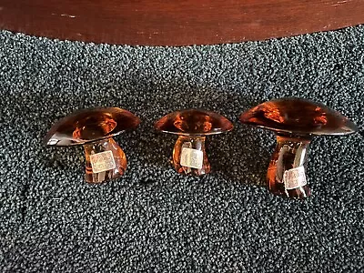 Vintage Viking Glass Mushroom Set Of 3 Amber With Paper Tags • $299.99