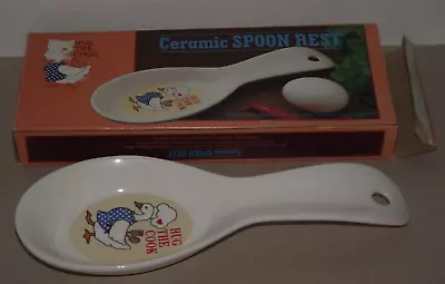 Vtg GiftCo Ceramic Spoon Rest Hug The Cook Duck White Yellow Blue ~H • $10