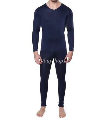  Mens Long Johns V-Neck Silk Long Underwear Mulberry Silk Thermal Underwear Set • $31.25