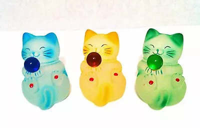 A Set Of Three Of Maneki Neko Fengshui Lucky Cats In Blue Yellow Green Colors • $16.99