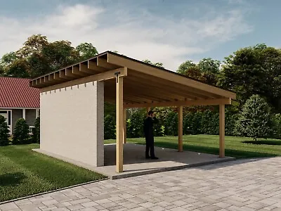 16x24 Lean To Pavilion Plans With Concrete Wall Modern Carport  Blueprints • £21.23