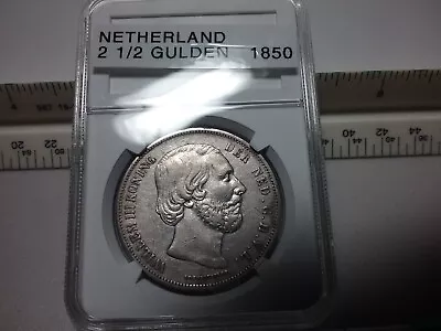 1850 Netherland 2 1/2 Gulden Silver Crown • $58