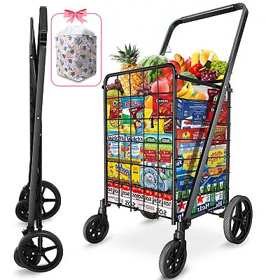 Large Shopping Cart Grocery Cart With 7.5 In Wheels &Shopping Bag 100L Foldable • $61.74