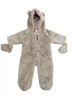 Ted Baker All In One Faux Fur Snowsuit Pram Suit 3-6m Winter Suit Snow Jacket • £9.99