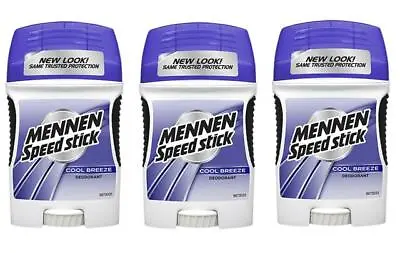 3 X Cool Breeze Mennen Speed Stick Aluminum Free Deodorant Free Shipping 60g • $34.99