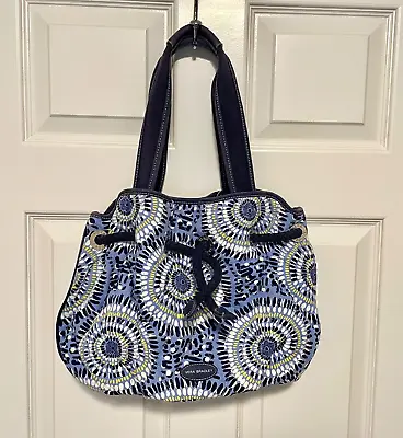 Vera Bradley Blue White Yellow Medallion Double Handle Tote Denim Look Retired • $20