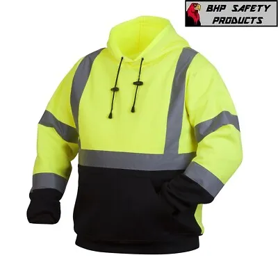 HIGH VISIBILITY Lime Class 3 Pullover Safety Sweatshirt Hoodie Jacket Hi-Vis • $31.50