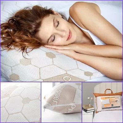 Copper Memory Foam Bed Pillow Premium Head Neck Back Firm Support Anti-bacterial • £49.99