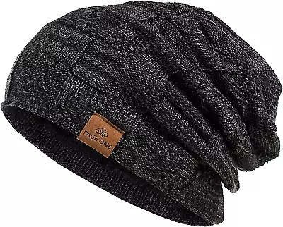 Mens Winter Slouchy Beanie Warm Fleece Lined Skull Cap Baggy Cable Knit Hat • $12.51