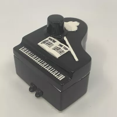 Vintage Mann Ceramic Trinket Box Black Baby Grand Piano Top Hat Gloves 4.25” • $20