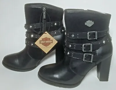 $99.99 • Buy Harley-Davidson Womens Abbey High Heel Black Leather Biker Boots Size 9