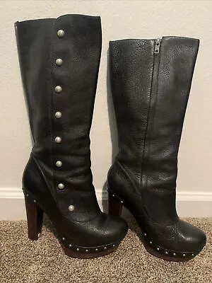 UGG Australia Cosima Knee High Leather Studded High Heel Black Boots Size 9 • $115