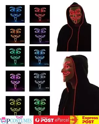 V Vendetta Halloween Face Mask Glow Light Up Anonymous LED Costume Rave EDM • $23.80