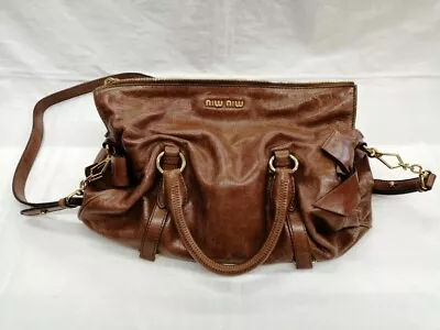 Miu Miu 2way Shoulder Bag Brown Leather Gold Hardware RT0365 VITELLO LUX Ladies • $270