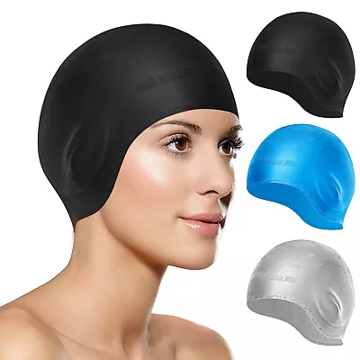 Swimming Hat For Women Silicone Nonslip Swim Caps Waterproof Solid Unisex Adult • $8.95