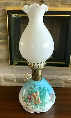 Vintage Ceramic Lamp Hand-painted Flowers White Shade Globe EUC • $24.95