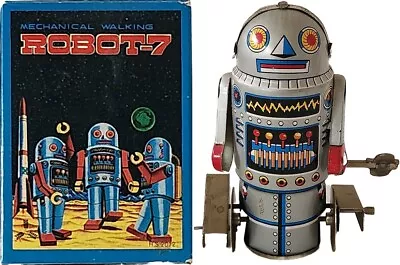 Robot-7 Antique Retro Tin Collectible Robot - Brand New In Box - Wind-up Action • $9.95