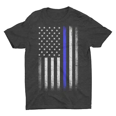 Mens Blue Lives Matter Tee Premium Soft Ringspun USA Flag Screen-Printed T-Shirt • $12.99